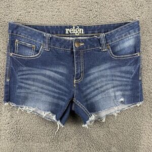 Reign Shorts Women 11 Long (33x3) Lowrise Stretch Denim Cutoff Jort